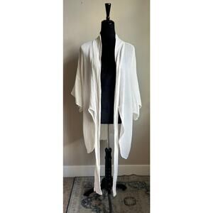 ROBIN PICCONE White Bubble Cotton Gauze Tie Front Mid Length Caftan Size M